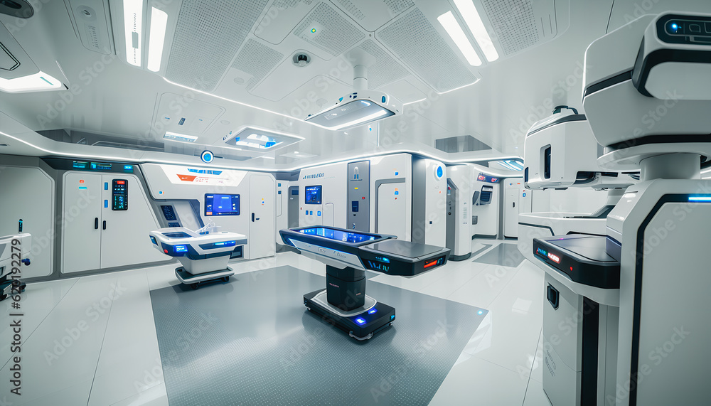 Futuristic operating room at the hospital, Generative AI Futuristic operating room at the hospital, Generative AI