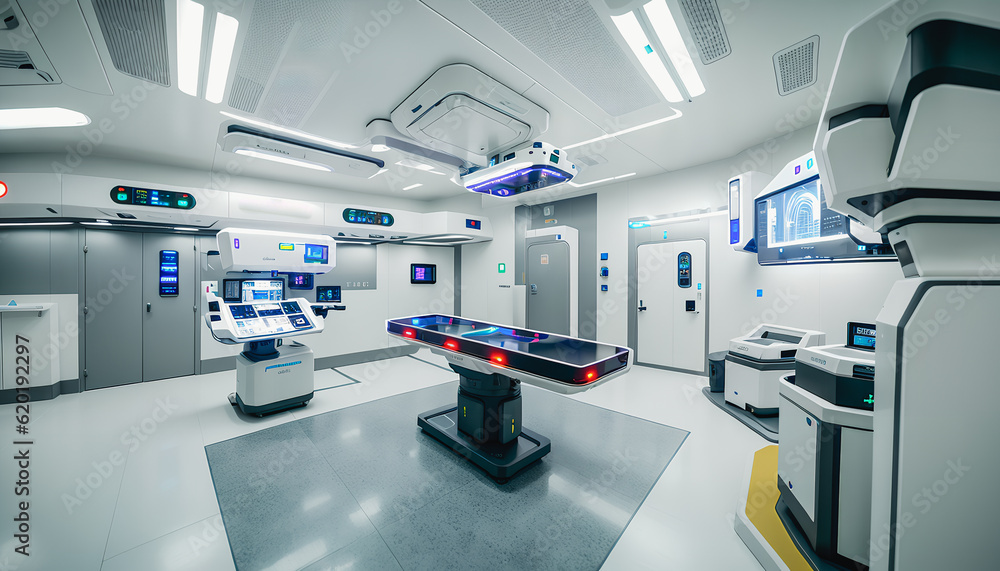 Fototapeta premium Futuristic operating room at the hospital, Generative AI
