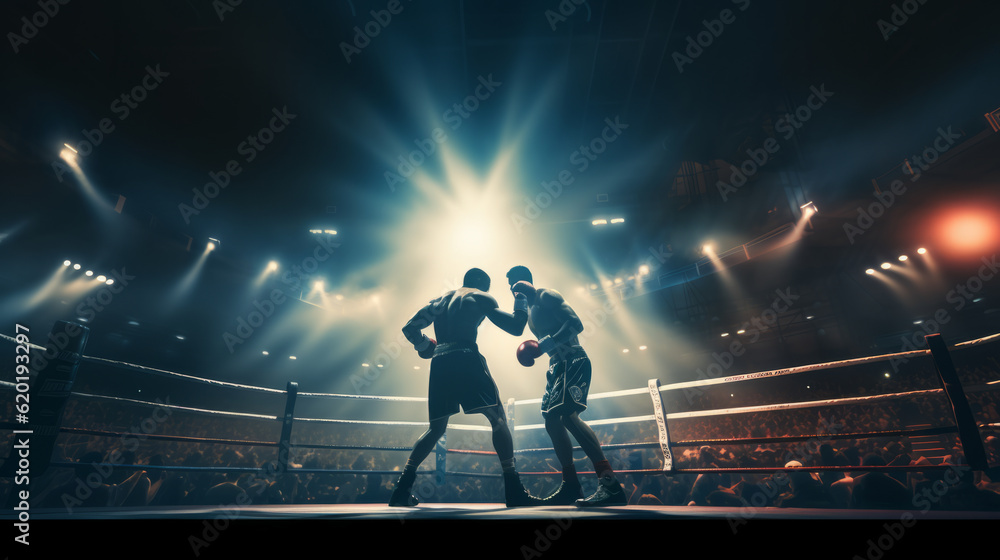Fototapeta premium Two man boxers fighting in a boxing ring