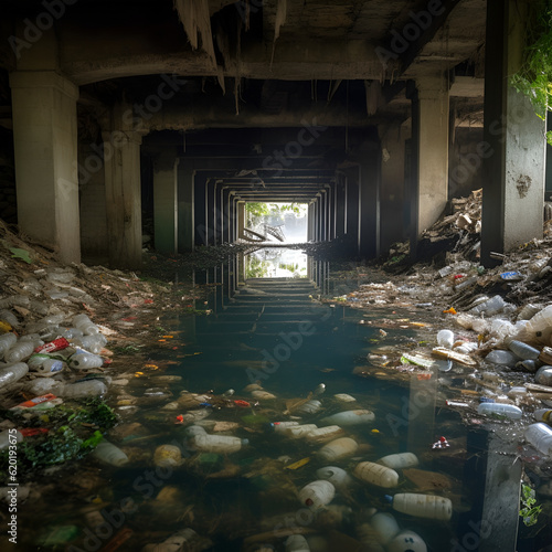 garbage in the tunnel under the city AI photo