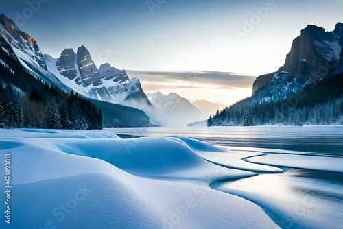 winter landscape with mountains and snow  AI generated.