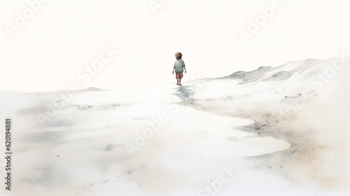 Obraz na płótnie 幼い子が一人で歩く後ろ姿の水彩イラスト Generative AI