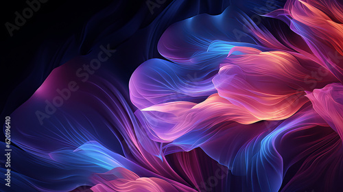 Blue, purple, and green waves with glittering lights, in the style of exotic fantasy landscapes, dusty piles, hyper-realistic atmospheres, dark sky-blue and light pink, flowing fabrics.
