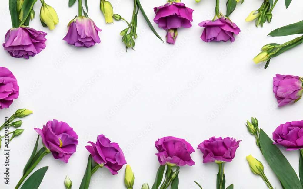 Flat lay of fresh flowers on white background  MADE OF AI