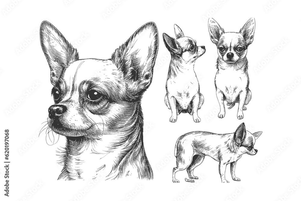 Portrait of a chihuahua dog hand drawn. Vector illustration design.