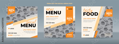 Orange and white social media post template for food menu promotion
