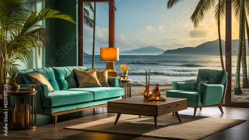 Offenes Zimmer in tropischer Landschaft mit Meerblick  © shokokoart
