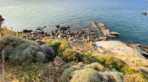 Blue bay (Mavi Koy) seascape next to Gokceada Yildiz Bay underwater national park. Imbros island, Canakkale, Turkey
