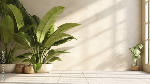 Interior of a modern room with plants - 3D Rendering