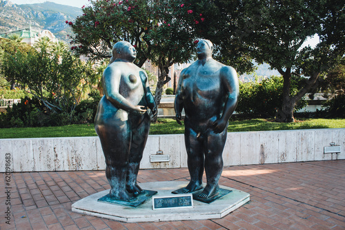 Embankment with sculptures in Monte Carlo in Monaco. Adam and Eva
