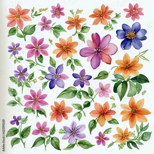 Isolated various watercolor flower clipart collection 