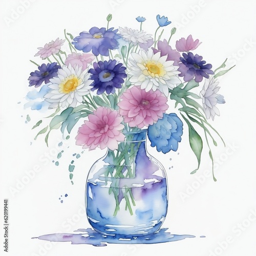 A beautiful watercolor painting of flowers in the vase