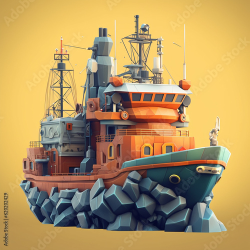 3D illustration of the shape of a mining boat photo
