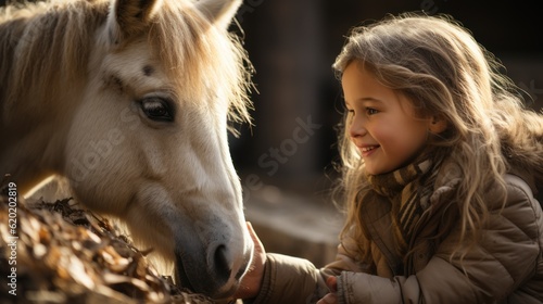 child with horse, ai generative