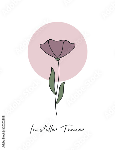 condolence card with flower outline in silent mourning vector illustration EPS10