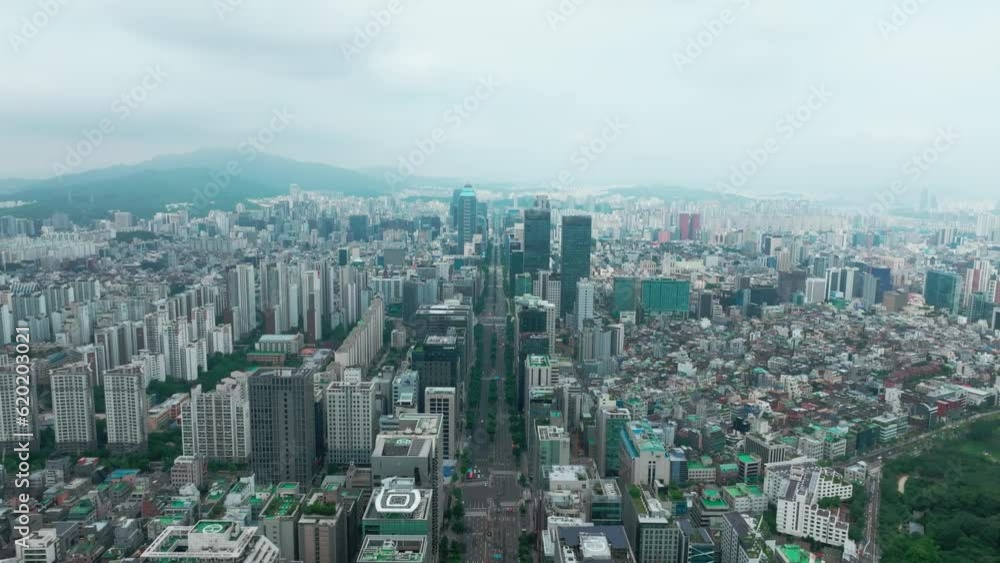 Drone View of Seoul city in South Korea, Gangnam road 60fps Drone View of Seoul city in South Korea, Gangnam road 60fps