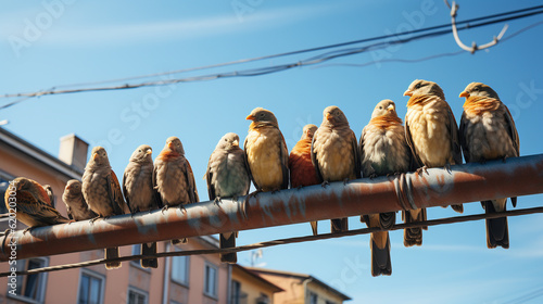 group of birds on a fence  created with Generative AI