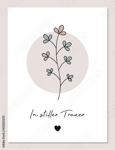 condolence card with floral tendril in silent mourning vector illustration EPS10 photo