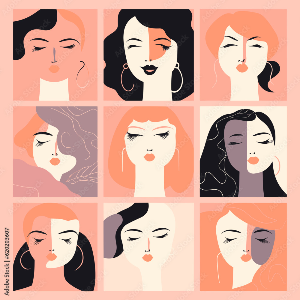 set of female faces set of female faces