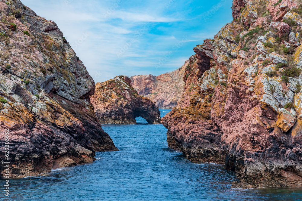 Fototapeta premium Cliffs in the Berlengas natural park, on Berlenga island, the largest of the archipelago. Portugal.