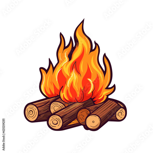 Vector cartoon bonfire illustration image flat style sticker isolated on white background camping