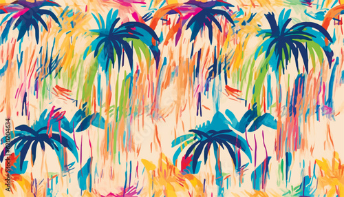 Hand drawn artistic colorful abstract palm trees print. Creative collage vintage style seamless pattern. Fashionable template for design.