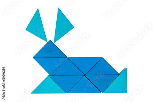Figure of a rabbit made of a children s designer. The shape of a hare folded from triangular parts.
