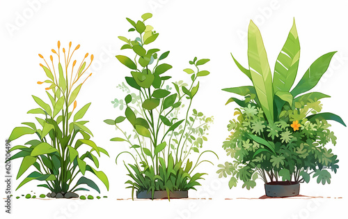 Plants in a pot on a white background. Simple flat illustration. Generative AI technology.