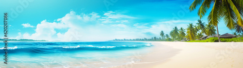 Vacation banner with summer beach background. Copy space. Generative AI