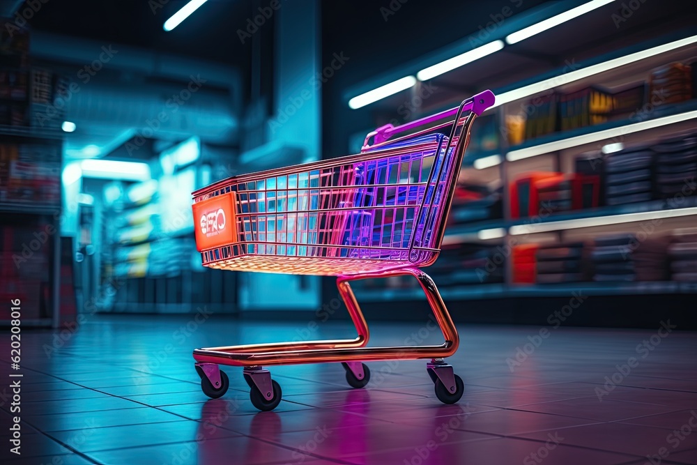 custom made wallpaper toronto digitalShopping cart with neon colorful  can be viewed in modern stores with copy space
