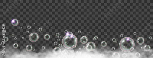 	
Air bubbles on a transparent background. Soap foam vector illustration.