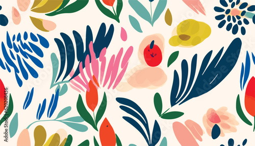Modern abstract botanical shapes ethnic style pattern. Collage contemporary print. Fashionable template for design.