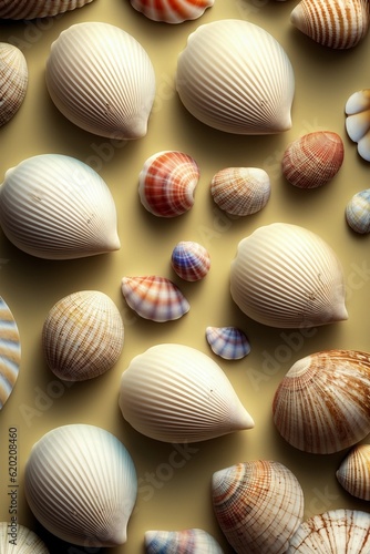 A Group Of Seashells Sitting On Top Of A Table