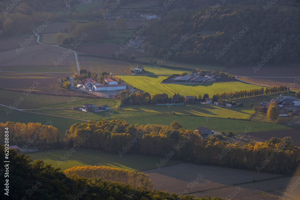 Fototapeta premium Autumn sunset in La Vall D En Bas, La Garrotxa, Spain