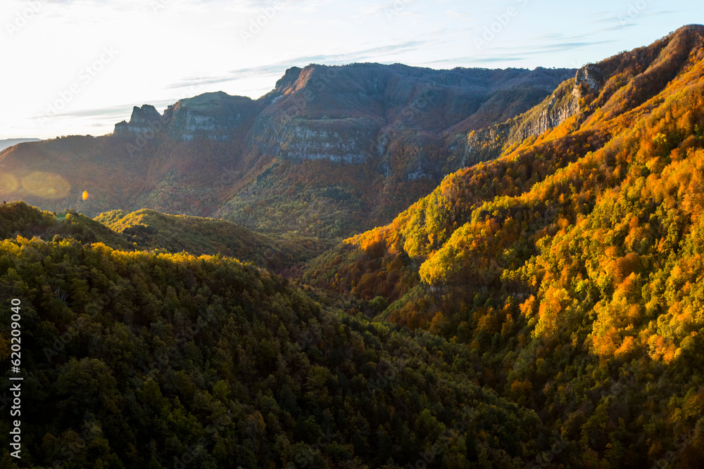 Autumn sunrise in Puigsacalm peak, La Garrotxa, Spain