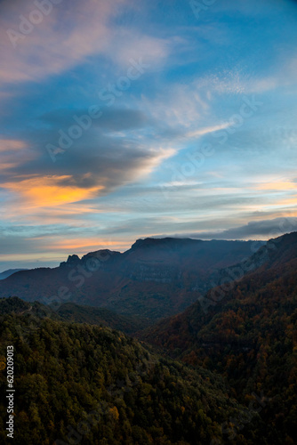 Autumn sunset in Puigsacalm peak, La Garrotxa, Spain