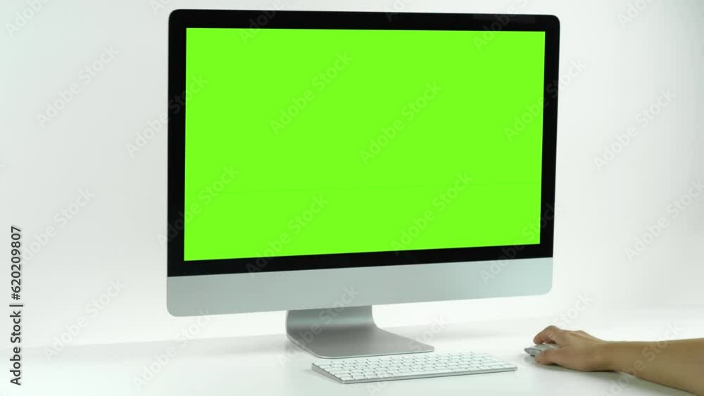 working with computer with green screen working with computer with green screen