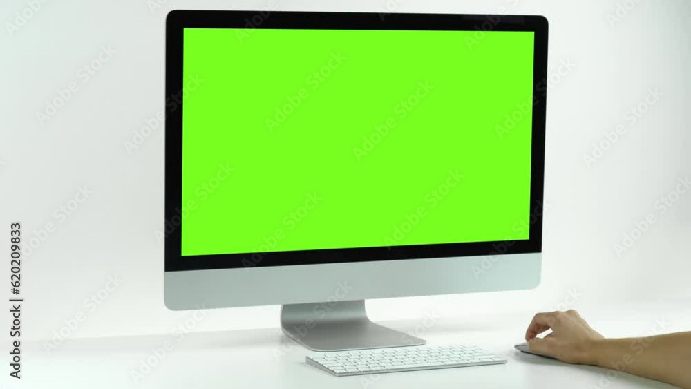 working with computer with green screen working with computer with green screen