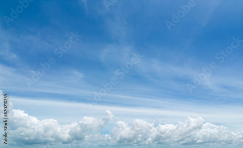 Blue sky background with tiny clouds. Gloomy vivid cyan landscape in environment day horizon skyline view spring wind