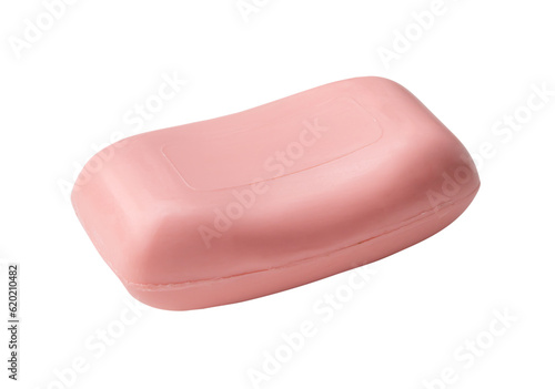 Quadro su tela Single dry pink soap bar isolated on white background with clipping path in png