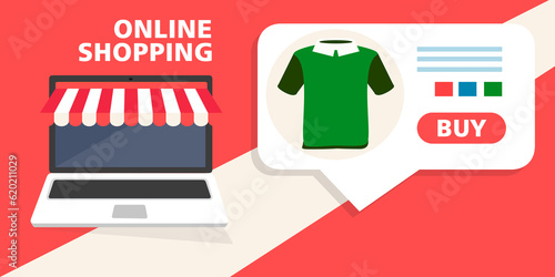 Banner shopping online con laptop acquisto camicia - illustrazioni t-shirt photo
