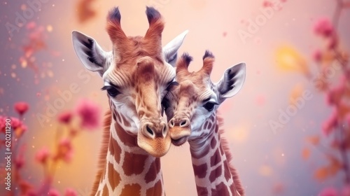 Illustration of giraffe couple in love. Abstract love animal concept