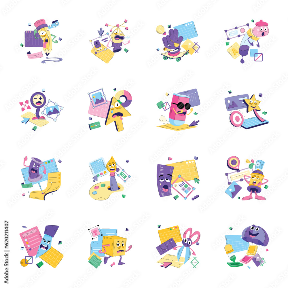 Fototapeta premium Pack of Designing Tools Flat Illustrations