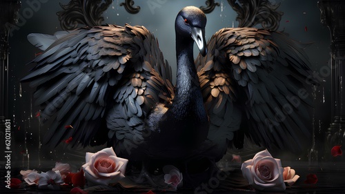 Fototapeta Naklejka Na Ścianę i Meble -  The black swan is beautiful and powerful, Generative AI