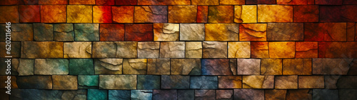 Grunge banner with colored brick wall. Modern background. Generative AI