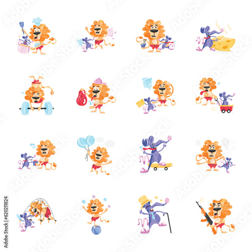 Fototapeta Naklejka Na Ścianę i Meble -  Set of Animal Characters Flat Stickers 

