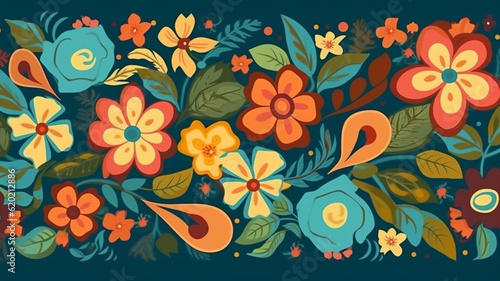 Floral background with flowers and leaves. Seamless pattern with flowers.  