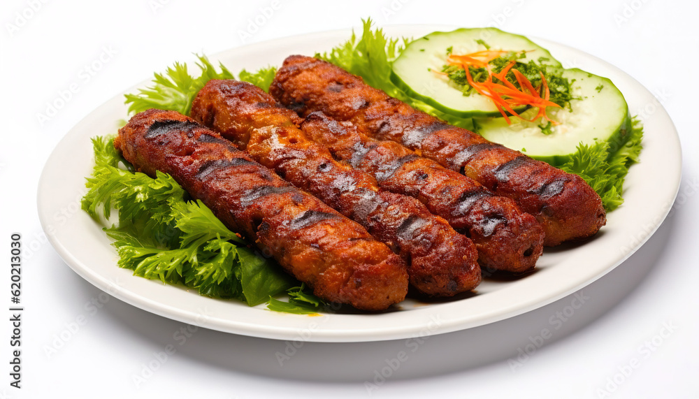 Seekh Kebab in a plate with salad, ai generated Seekh Kebab in a plate with salad, ai generated