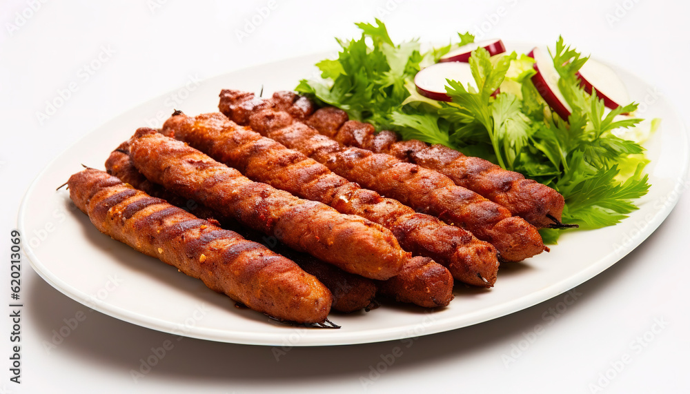 Seekh Kebab in a plate with salad, ai generated