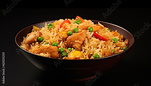 Chicken Fried Rice in Plate, ai generated photo